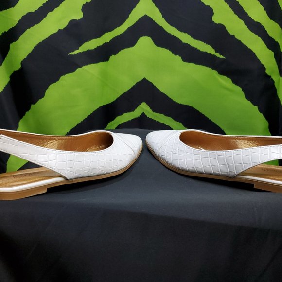 Royal Monk White Reptile Leatherette Pointed Toe Slingback Cove Flats - Size 39 - Picture 4 of 10